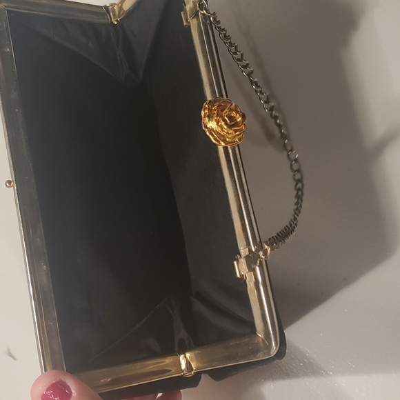 Vintage Black Clutch with Rose Clasp - Picture 3 of 7